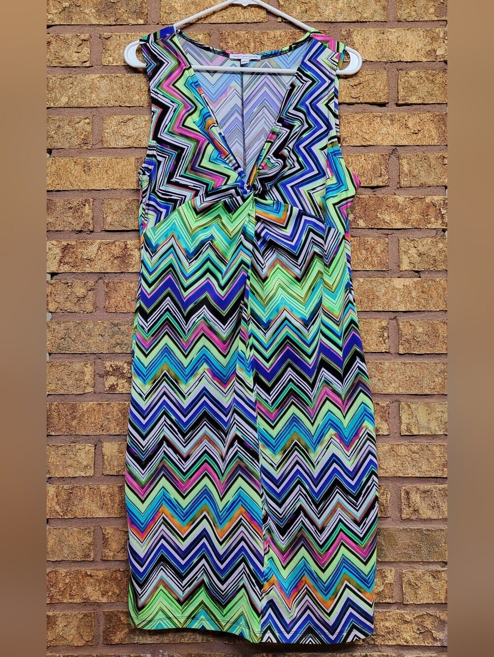 Notations Chevron Print Sleeveless Shift Dress Multicolor Zig Zag Stretch Size L